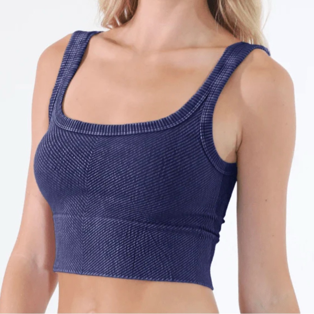 Nikibiki Navy Blue Ribbed Crop Top